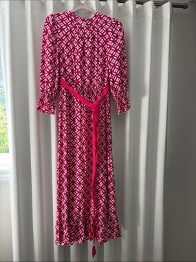 Women's Fuchsia Patterned 3/4-sleeve Sleeve Maxi Dress